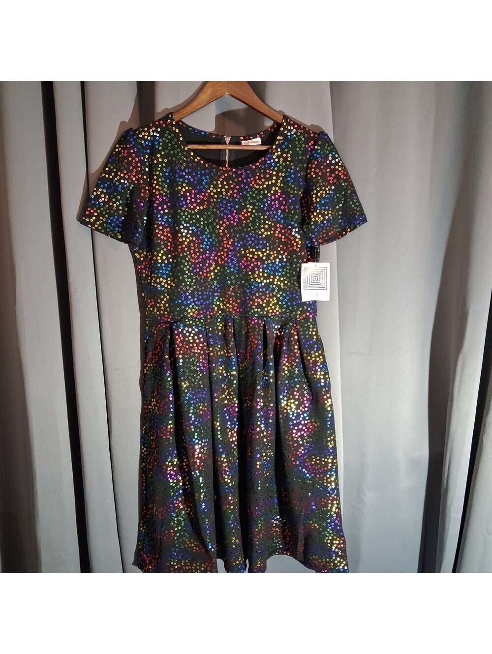 LuLaRoe XL Black Dress with Colorful Sequin Dot Pattern